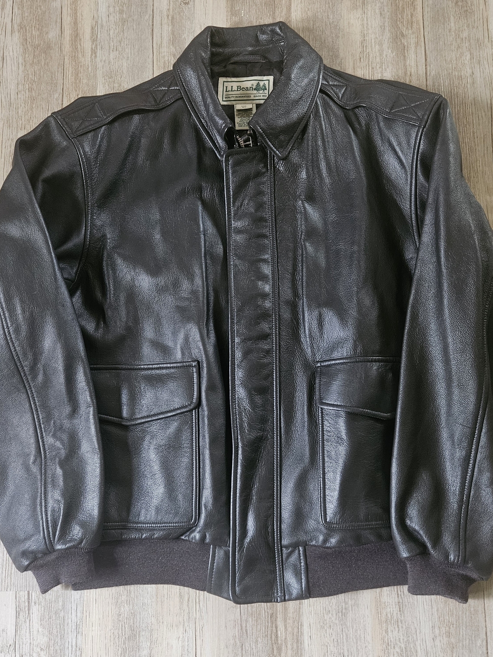 Vintage L.L. Bean Men's Black 100% Goatskin Leather Bomber Jacket XXL Reg